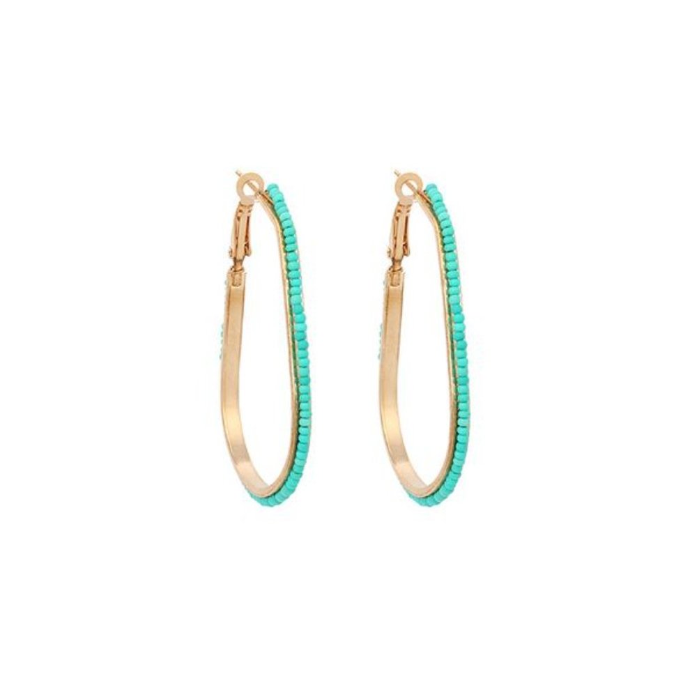 Wine Onion Boho Mint green Looped Pieced Rice Beads Earrings For women or teens